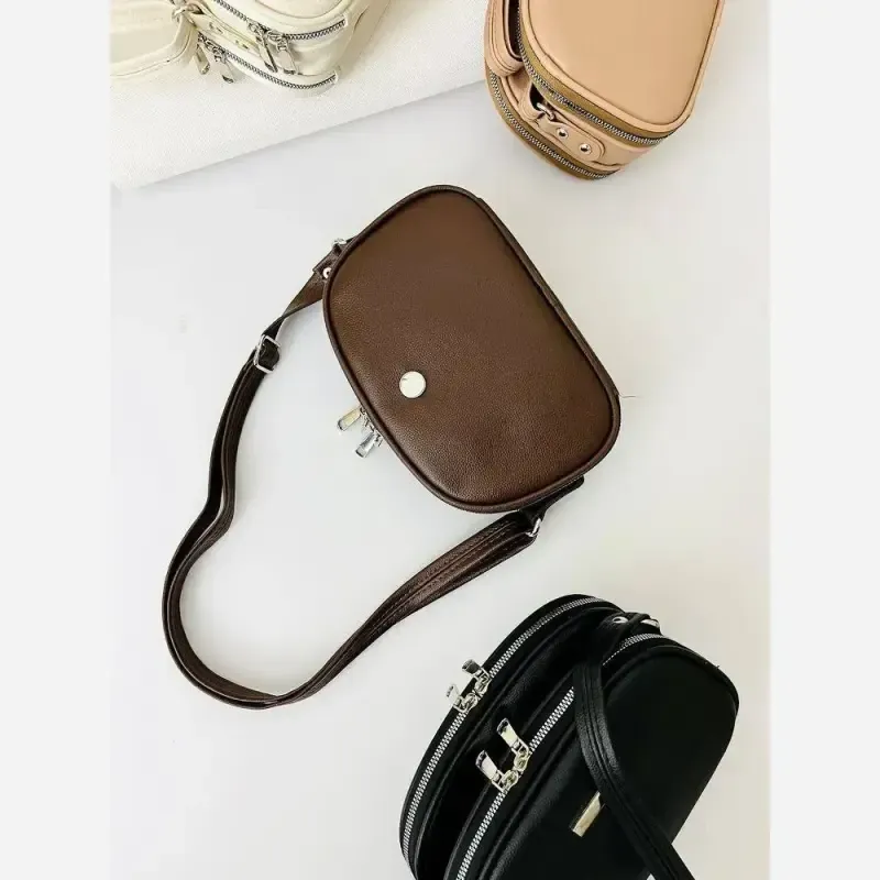 کیف سالی سه خانه مشکی شکلاتی کرم نسکافه ای سایز 22 در 15