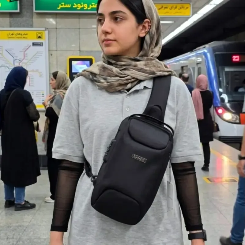 بادی بگ دستهدار رمزدار بنج BANGE پارچه ریپس خارجی آب گریز رنگ مشکی - تصویر 10