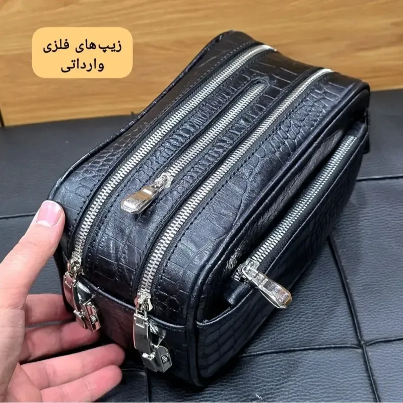 کیف دستی چرم طبیعی چرم ظفر دو خانه با جاکارتی و رمزدار - تصویر 7