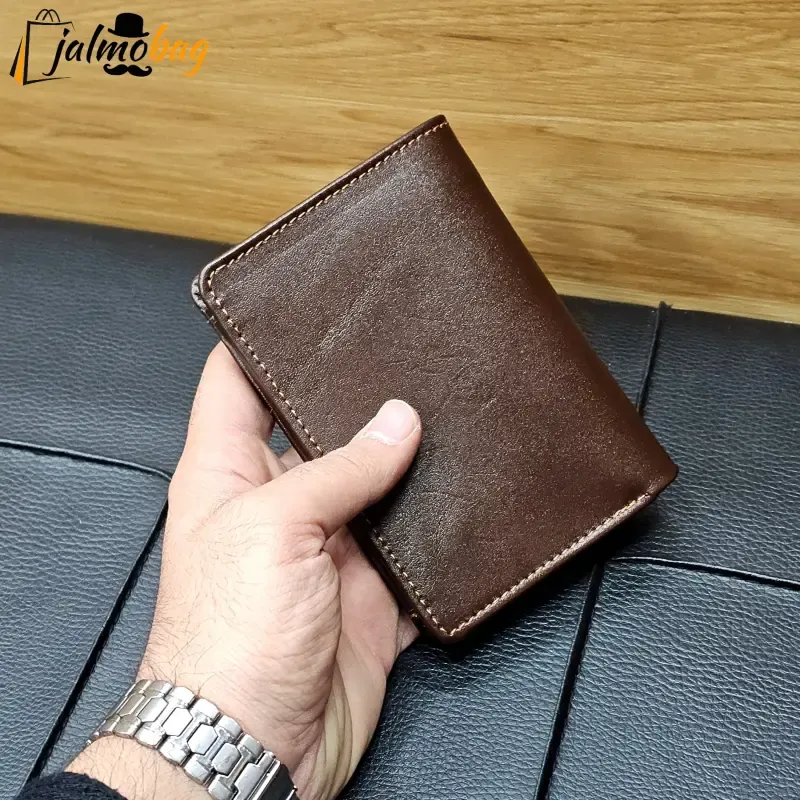 کیف پول جیبی چرم طبیعی گاوی دوخت تمیز با جای اسکناس و جاکارتی - تصویر 5