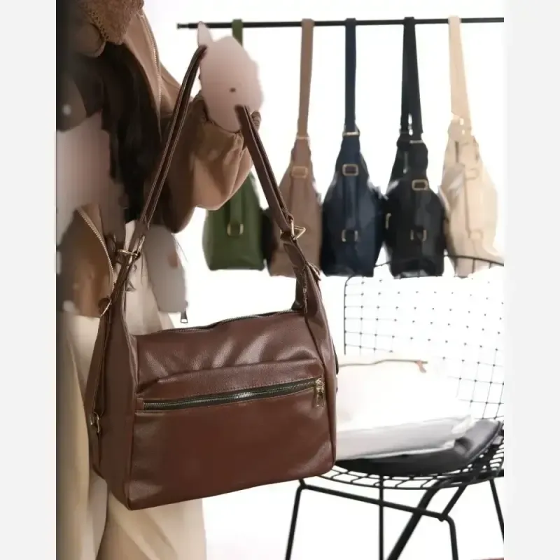 کیف زنانه وارداتی جنس شرانگ خارجی بند دوشی و قابل استفاده به عنوان کوله پشتی - تصویر 3