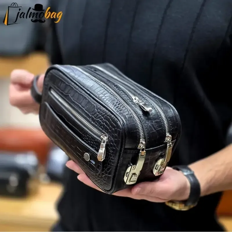 کیف دستی چرم طبیعی چرم ظفر دو خانه با جاکارتی و رمزدار - تصویر 12