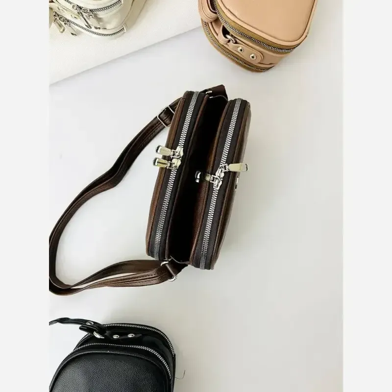 کیف سالی سه خانه مشکی شکلاتی کرم نسکافه ای سایز 22 در 15 - تصویر 5