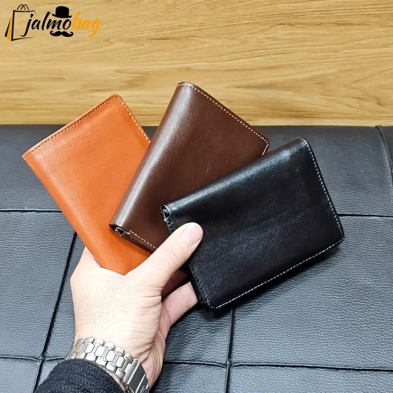 کیف پول جیبی چرم طبیعی گاوی دوخت تمیز با جای اسکناس و جاکارتی - تصویر 2