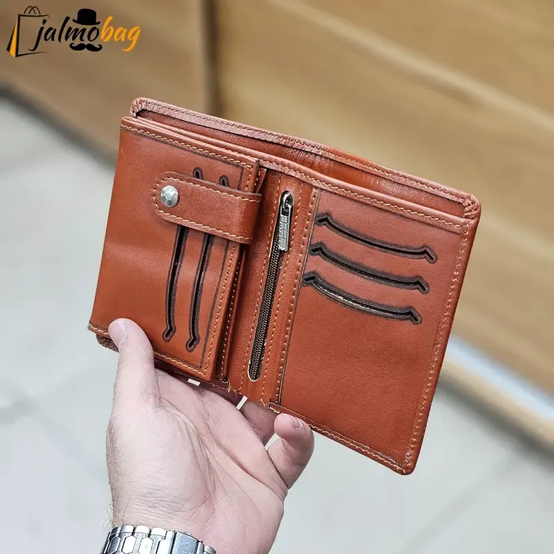 کیف پول جیبی چرم طبیعی گاوی دوخت تمیز با جای اسکناس و جاکارتی - تصویر 6