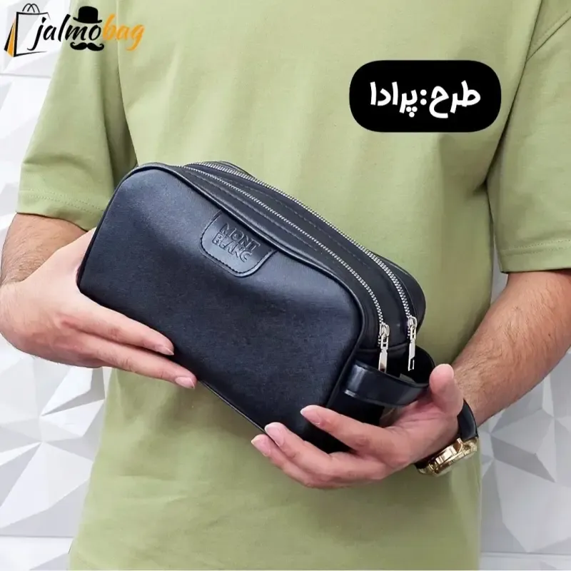 کیف دستی مردانه اسپرت طرحدار چرم صنعتی دو خانه بند دستی - تصویر 8