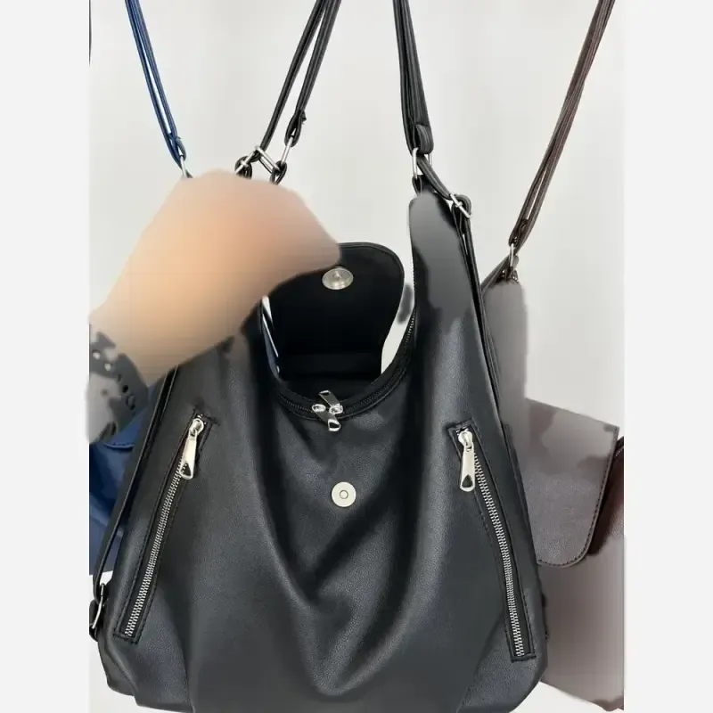 کیف دو کاره دوشی و کوله پشتی متریال وارداتی رنگ مشکی سرمه ای شکلاتی سایز 38 در 30 - تصویر 10