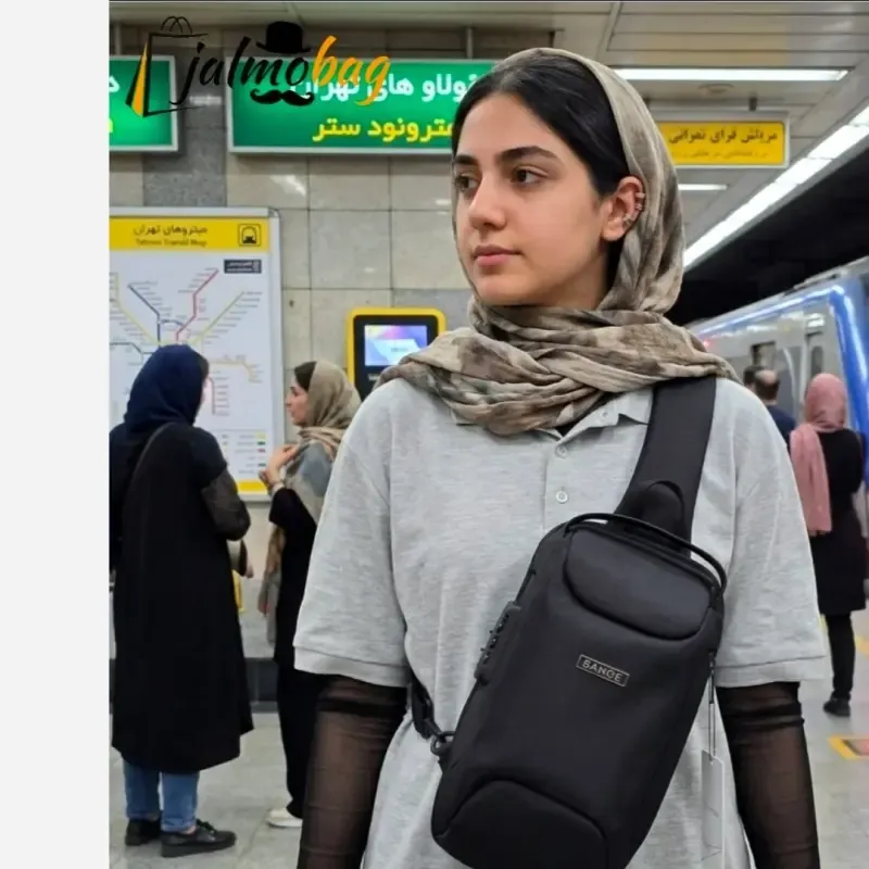 بادی بگ دسته دار رمزدار بنج BANGE مشکی آب گریز ضد تعریق خارجی - تصویر 4
