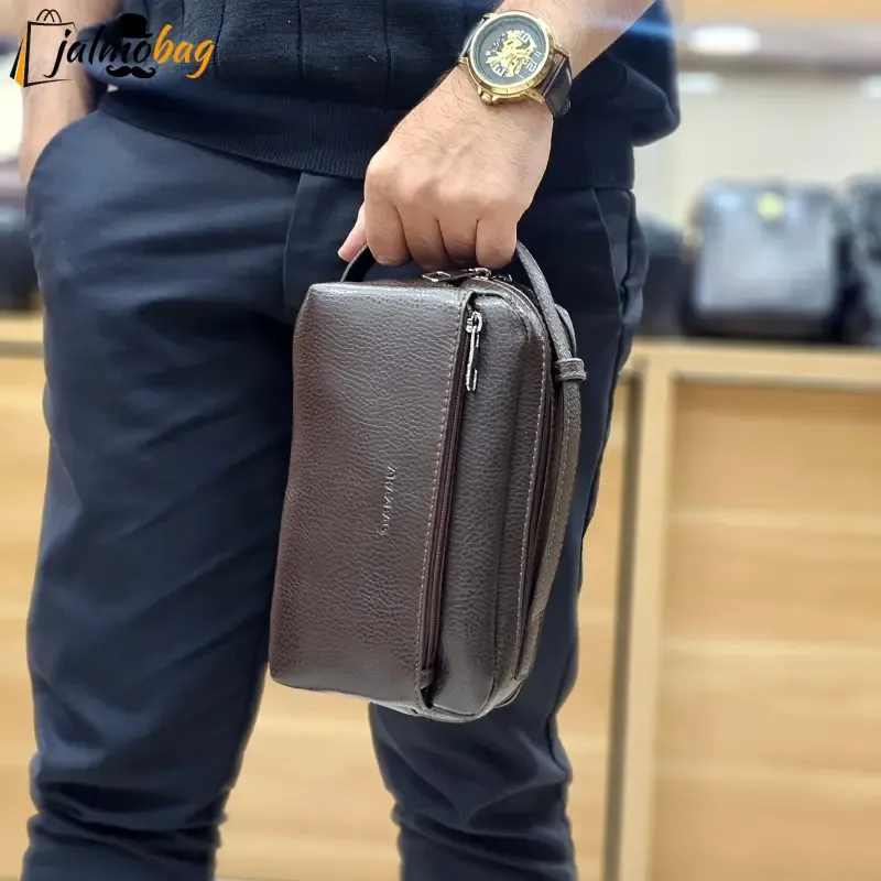 کیف دستی مردانه چرم صنعتی ضد خش دو خانه مدل شوزبگ - تصویر 2
