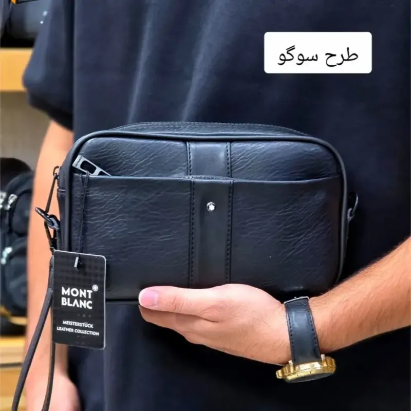 کیف دستی و دوشی مردانه مونت بلانک چرم صنعتی مدل سه کاره - تصویر 3