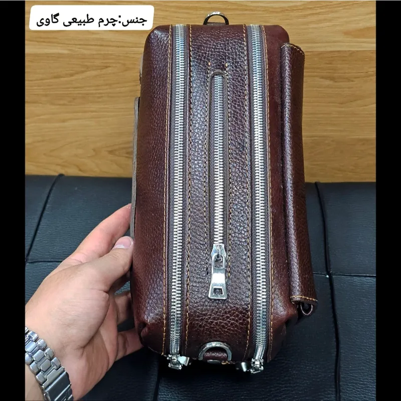 کیف دستی دوشی چرم طبیعی گاوی سه کاره مردانه و زنانه - تصویر 13